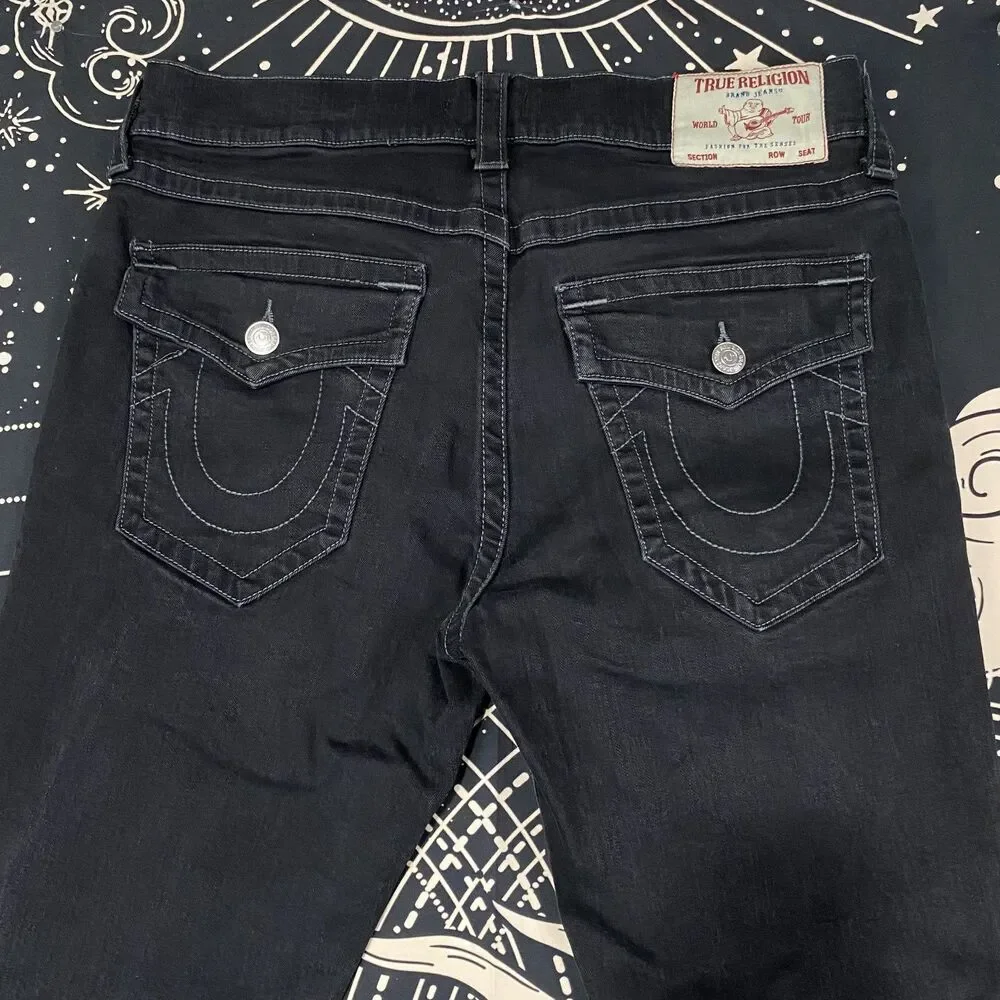 True Religion Ricky Relaxed Straight Jeans 36 Black Button Fly Premium Denim Men